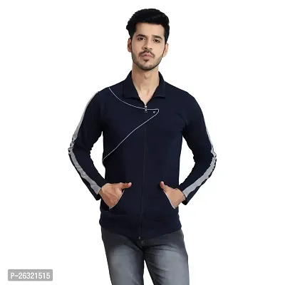 Black Collection Men's Self Design Full Sleeves Zipper T Shirt