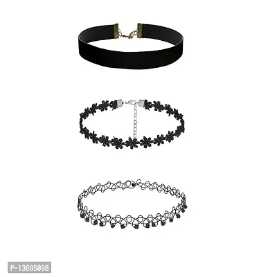 Streamline Set of 3 Velvet Fabric Tattoo Combo Set Chokers-thumb0