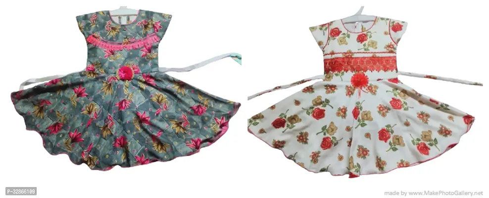 Elegant Cotton Printed Dresses For Girls- Pack Of 2