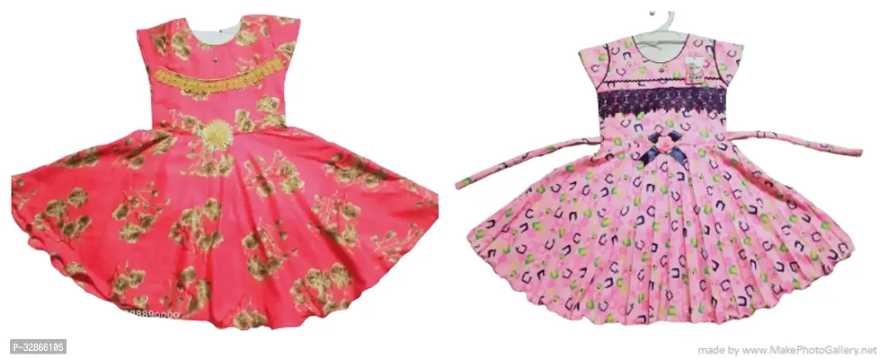 Elegant Cotton Printed Dresses For Girls- Pack Of 2