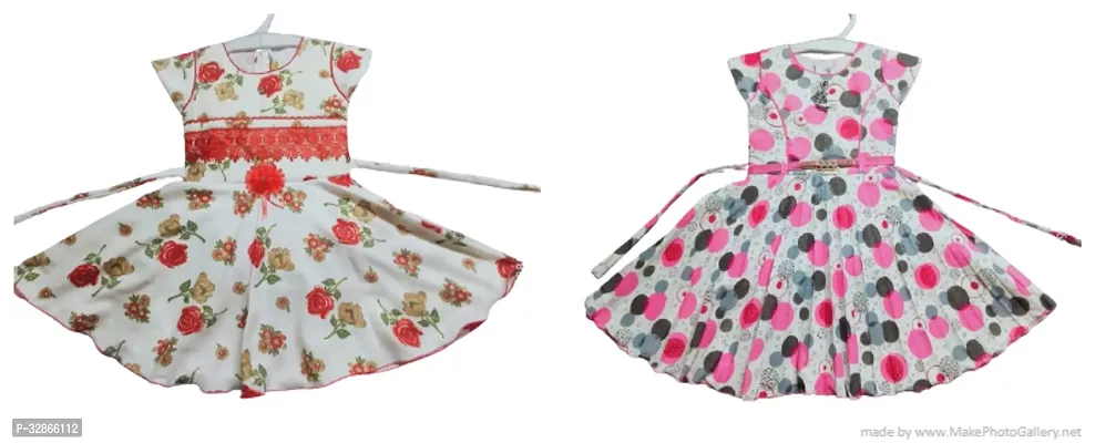 Elegant Cotton Printed Dresses For Girls- Pack Of 2