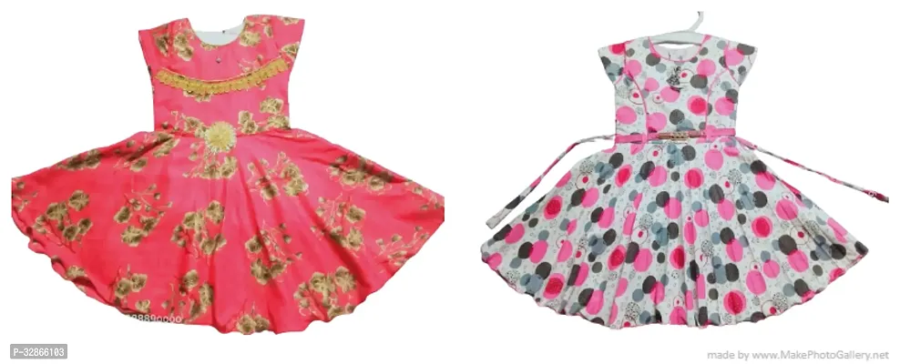 Elegant Cotton Printed Dresses For Girls- Pack Of 2-thumb0