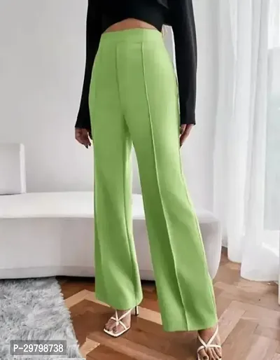 Elegant Green Polycotton Solid Trousers For Women