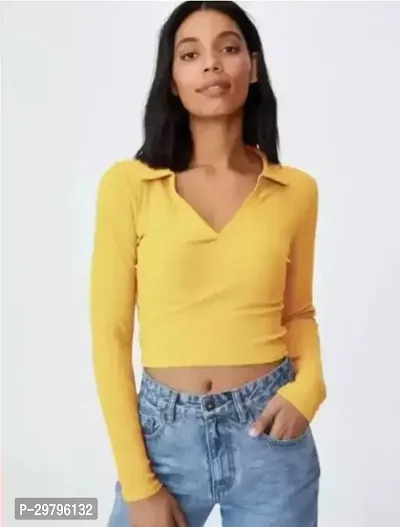 Elegant Yellow Lycra Solid Top For Women-thumb0