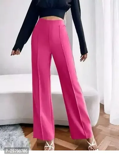 Elegant Pink Polycotton Solid Trousers For Women