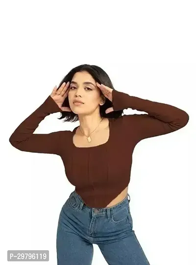 Elegant Brown Lycra Solid Top For Women-thumb0