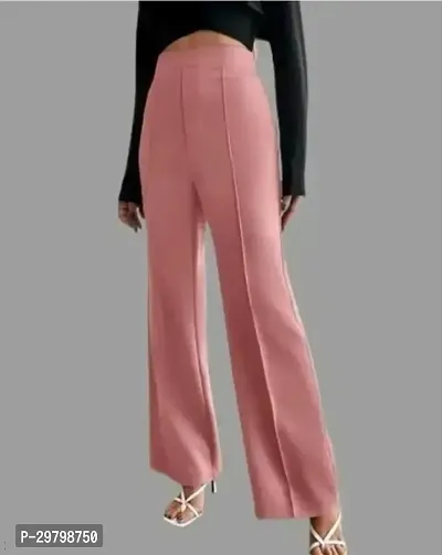 Elegant Peach Polycotton Solid Trousers For Women