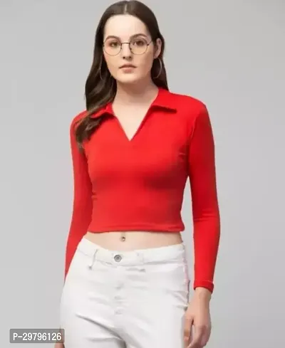 Elegant Red Lycra Solid Top For Women