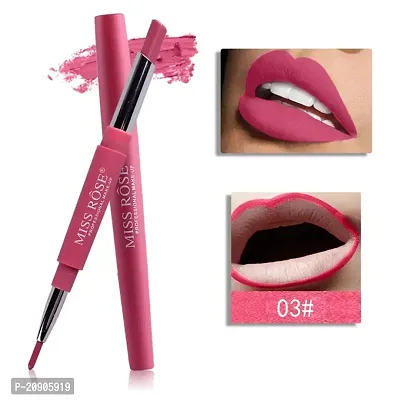 Miss Rose 2 In 1 Matte Finish Lipstick with Lip Liner (Flash of Pink Shade - 03, 2.1 g)-thumb0