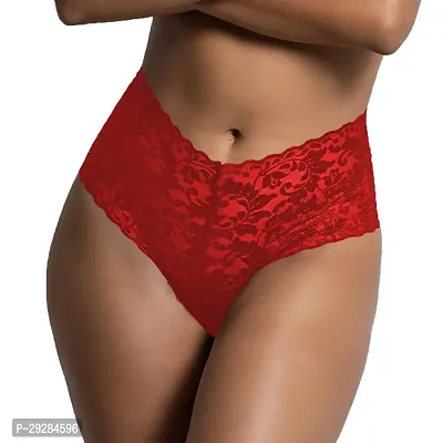 Stylish Red Lace Solid Briefs For Women-thumb0