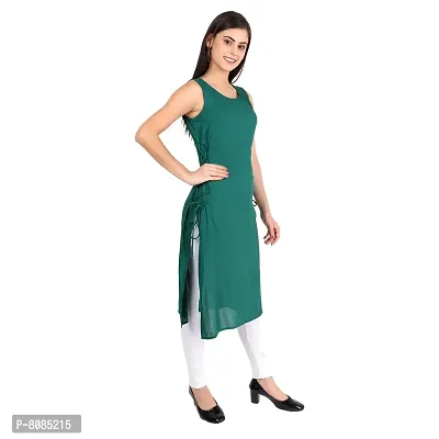 Rayon Fabric Sleeveless Round Neck Solid Casual Fancy Long Kurtis for Women-thumb5