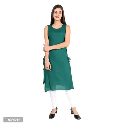 Rayon Fabric Sleeveless Round Neck Solid Casual Fancy Long Kurtis for Women-thumb0