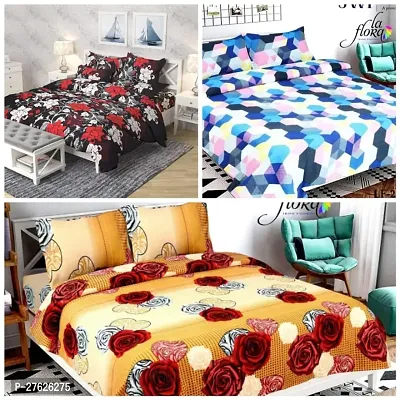 Comfortable Multicoloured Polycotton Printed Double 3 Bedsheets + 6 Pillowcovers