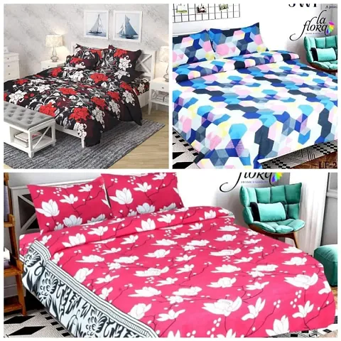 Polycotton 3d Printed Double Bedsheet Pack Of 4