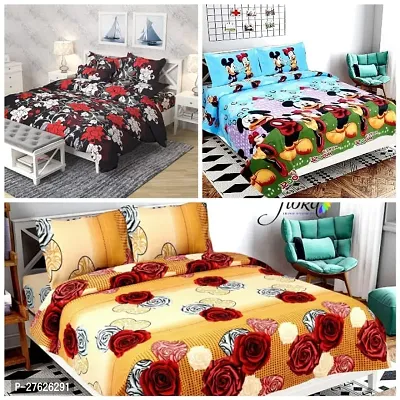 Comfortable Multicoloured Polycotton Printed Double 3 Bedsheets + 6 Pillowcovers-thumb0