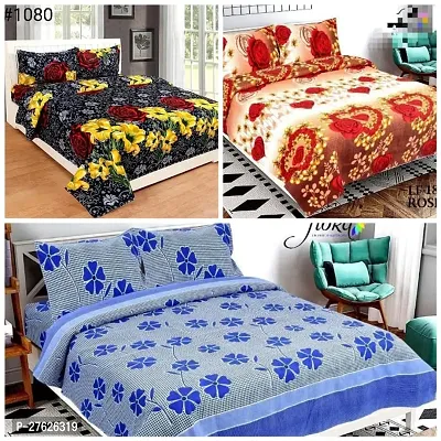 Comfortable Multicoloured Polycotton Printed Double 3 Bedsheets + 6 Pillowcovers-thumb0