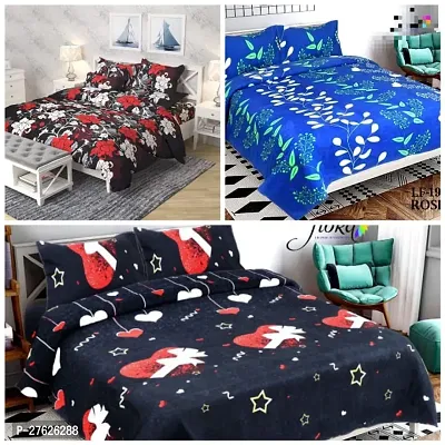 Comfortable Multicoloured Polycotton Printed Double 3 Bedsheets + 6 Pillowcovers-thumb0