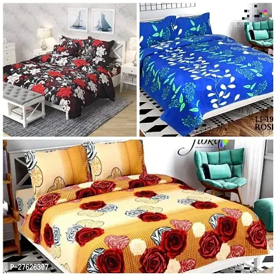 Comfortable Multicoloured Polycotton Printed Double 3 Bedsheets + 6 Pillowcovers-thumb0