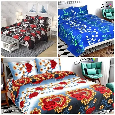 Comfortable Multicoloured Polycotton Printed Double 3 Bedsheets + 6 Pillowcovers