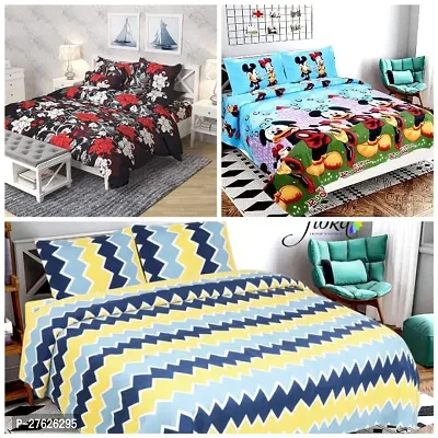 Comfortable Multicoloured Polycotton Printed Double 3 Bedsheets + 6 Pillowcovers