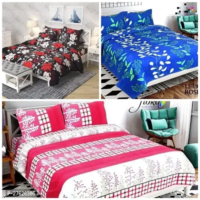 Comfortable Multicoloured Polycotton Printed Double 3 Bedsheets + 6 Pillowcovers-thumb0