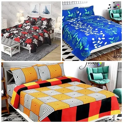 Comfortable Multicoloured Polycotton Printed Double 3 Bedsheets + 6 Pillowcovers-thumb0