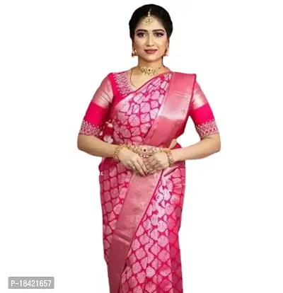DAISY PETAL CREATION Women's Silk Printed Saree with Unstitched Blouse Piece (Pink-thumb0