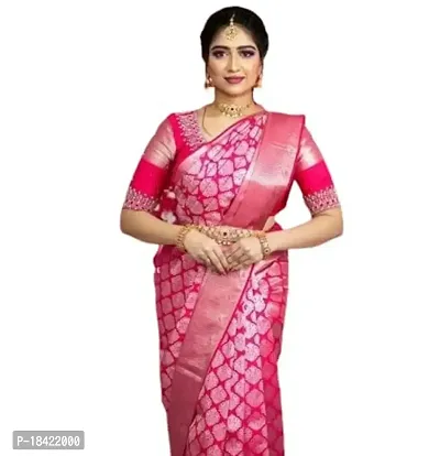DAISY PETAL CREATION Women's Silk Printed Saree with Unstitched Blouse Piece {Pink.