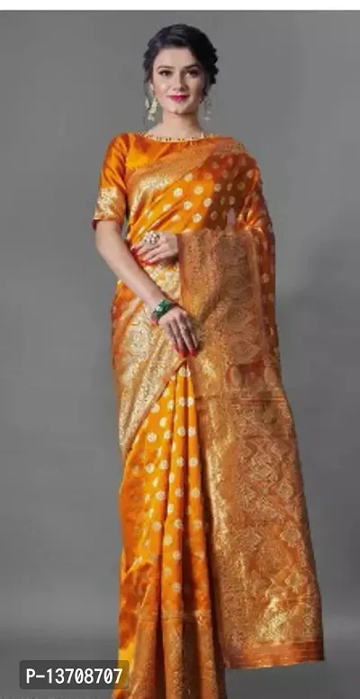 Stylish Art Silk Yellow Printed Saree with Blouse piece For Women-thumb0