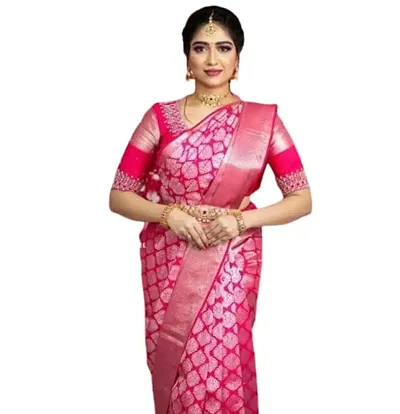 DAISY PETAL CREATION Women's Silk Saree with Unstitched Blouse Piece (Pink)?