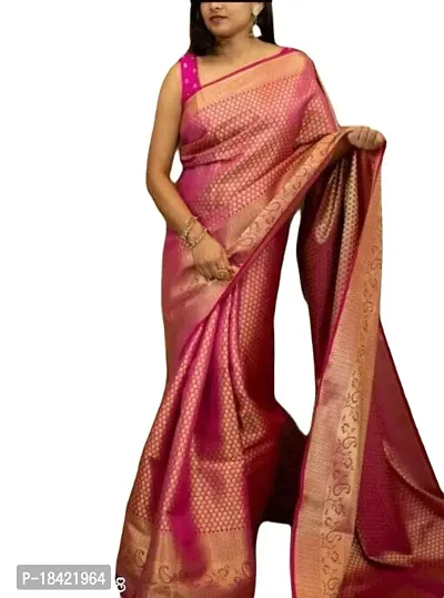 DAISY PETAL CREATION Women's Silk Printed Saree with Unstitched Blouse Piece [Pink]-thumb0