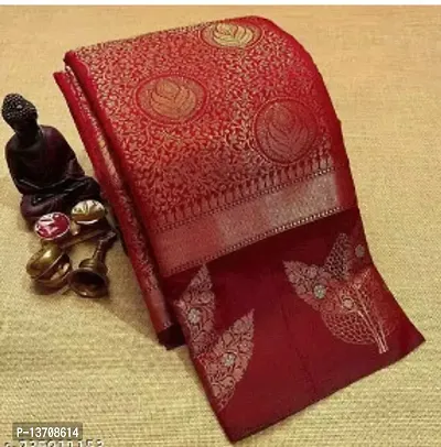 Stylish Art Silk Red Woven Design Saree with Blouse piece For Women-thumb0