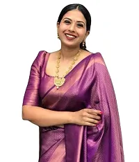 DAISY PETAL CREATION Women's Silk Printed Saree with Unstitched Blouse Piece. (Purple-thumb1