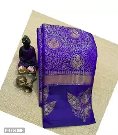 Stylish Art Silk Blue Woven Design Saree with Blouse piece For Women