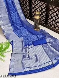 DAISY PETAL CREATION Women's Silk Printed Saree with Unstitched Blouse Piece (Dark Blue-thumb2