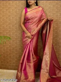 DAISY PETAL CREATION Women's Silk Printed Saree with Unstitched Blouse Piece. (Pink}-thumb2