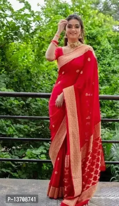 Stylish Art Silk Red Printed Saree with Blouse piece For Women