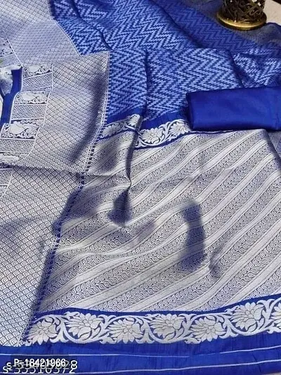 DAISY PETAL CREATION Women's Silk Printed Saree with Unstitched Blouse Piece (Dark Blue).-thumb4