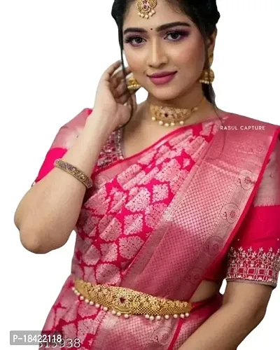 clicky Women's Silk Printed Saree with Unstitched Blouse Piece .(Pink).-thumb2