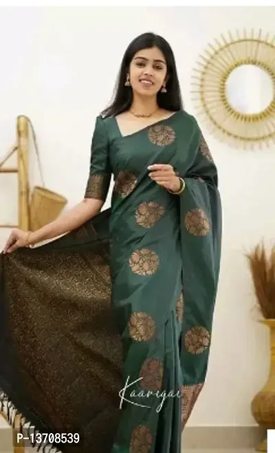 Stylish Art Silk Green Woven Design Saree with Blouse piece For Women-thumb0