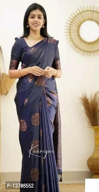 Stylish Art Silk Grey Woven Design Saree with Blouse piece For Women
