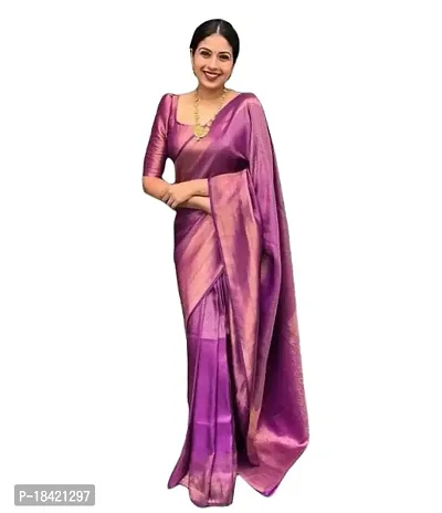 clicky Women's Silk Printed Saree with Unstitched Blouse Piece {Purple).