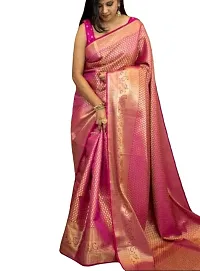 DAISY PETAL CREATION Women's Silk Printed Saree with Unstitched Blouse Piece [Pink]-thumb1