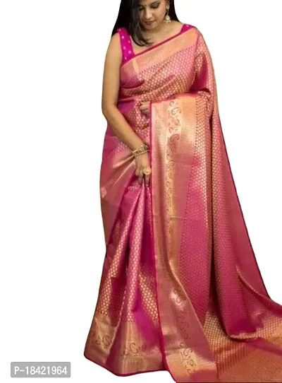 DAISY PETAL CREATION Women's Silk Printed Saree with Unstitched Blouse Piece [Pink]-thumb2