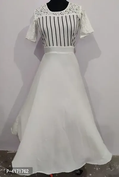 Stylish Crepe White Striped Dress For Women