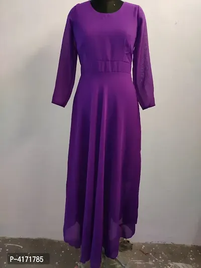 Stylish Georgette Purple Solid Dress For Women-thumb1