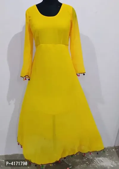 Stylish Georgette Yellow Solid Dress For Women-thumb0