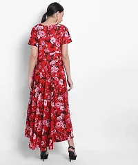 Stylish Red Crepe Printed Fit And Flare Dress For Women-thumb1