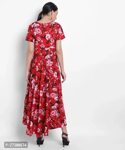 Stylish Red Crepe Printed Fit And Flare Dress For Women-thumb2