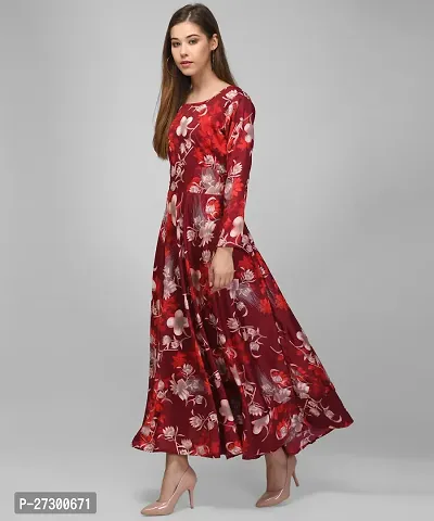 Stylish Maroon Crepe Printed Fit And Flare Dress For Women